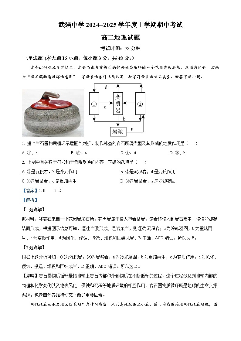 河北省衡水市武强中学2024-2025学年高二上学期期中考试地理试题含解析第1页
