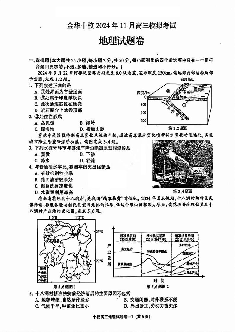 浙江省金华十校2024年11月高三模拟考试（一模）地理试卷+答案01