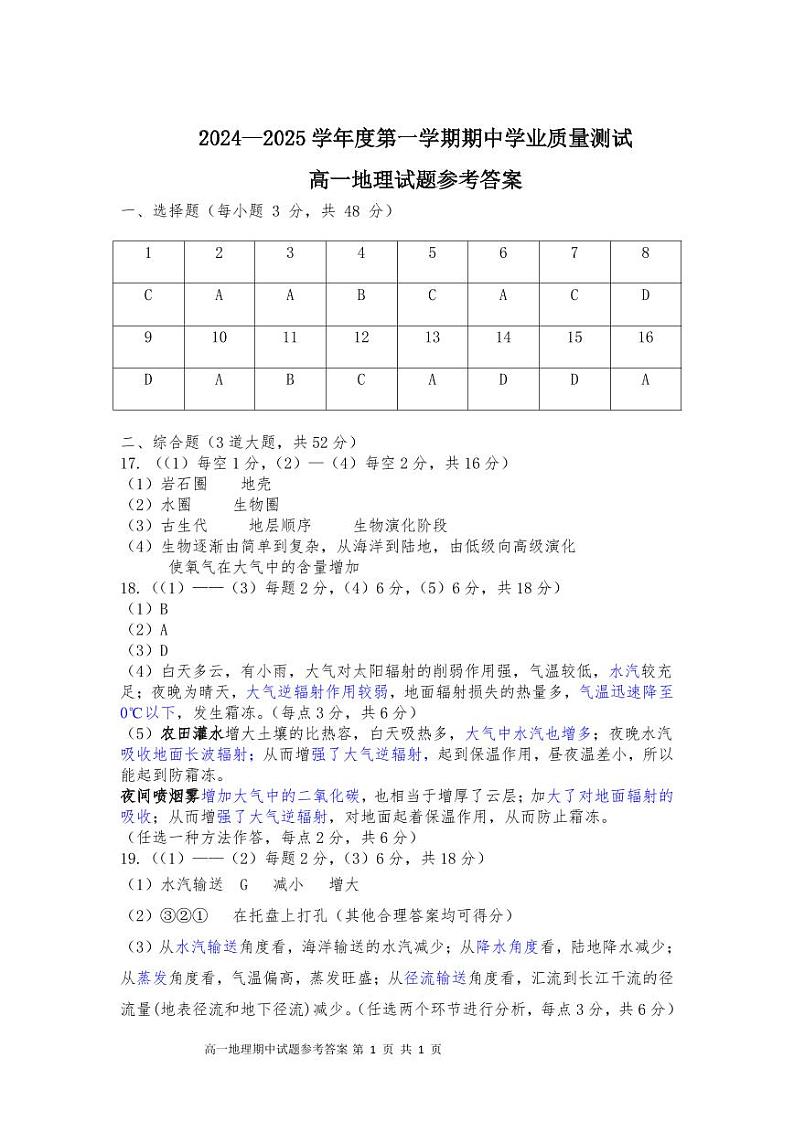 高一地理期中答案第1页