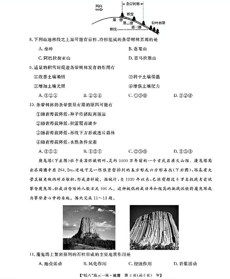 2025届皖南八校高三第一次联考地理试题及答案第3页
