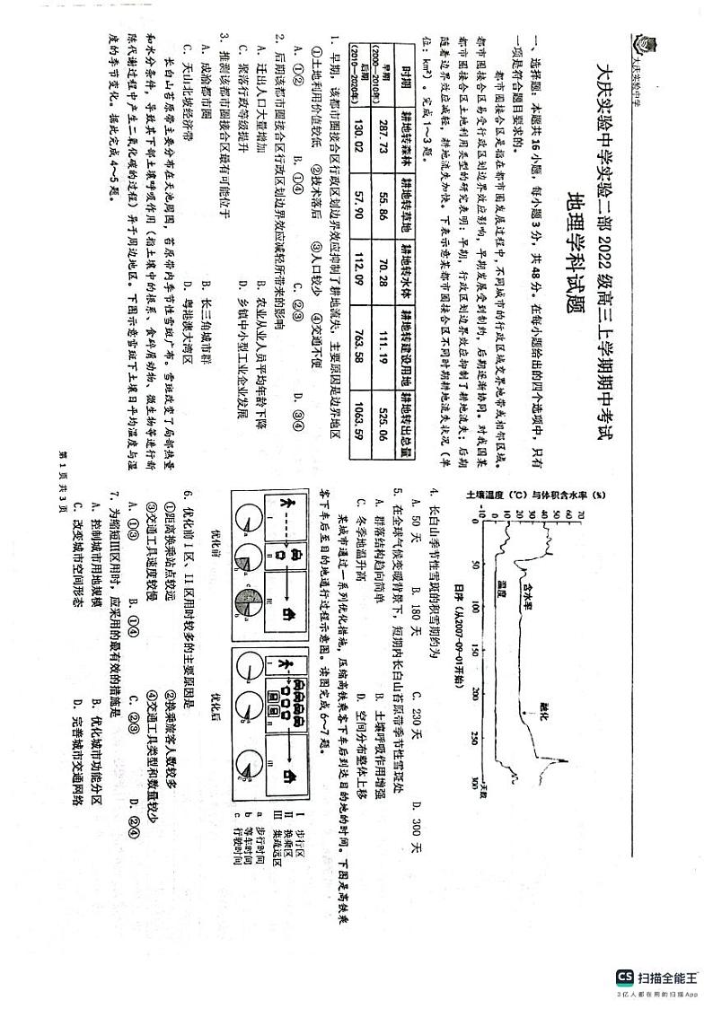 黑龙江省大庆市实验中学实验二部2024-2025学年高三上学期期中考试地理试卷第1页