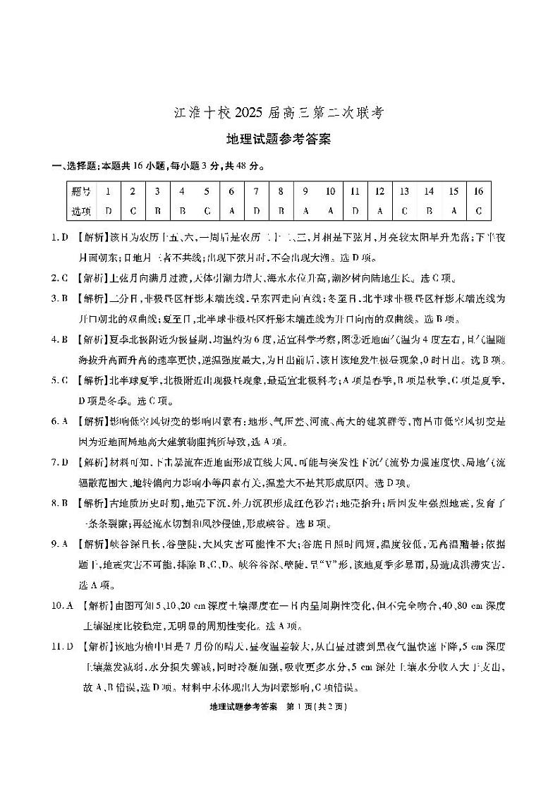 安徽省江淮十校2025届高三上学期第二次联考（11月）地理试卷（PDF版附解析）01