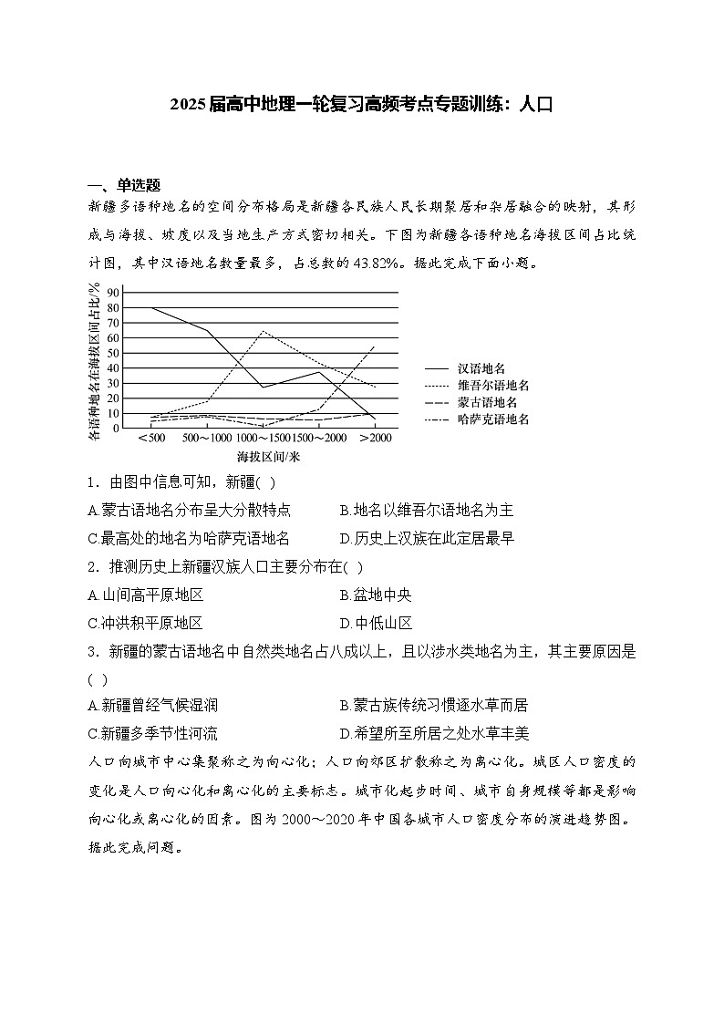 2025届高中地理一轮复习基础知识专题练： 人口第1页