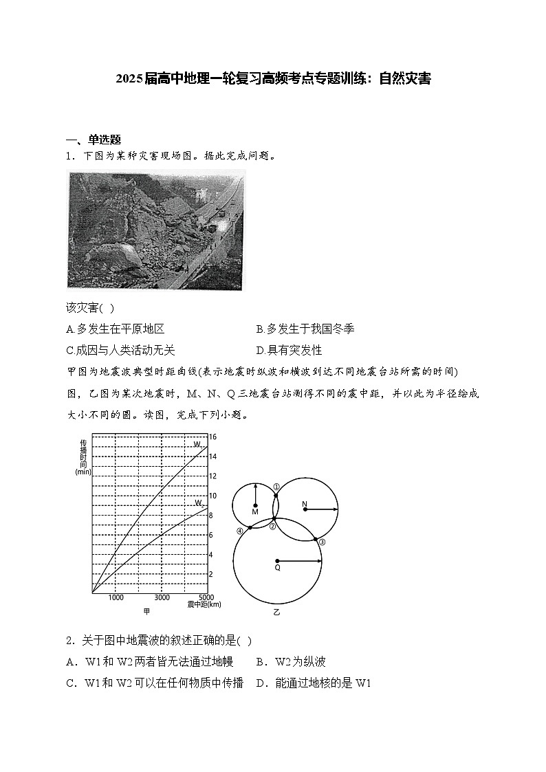 2025届高中地理一轮复习基础知识专题练： 自然灾害第1页