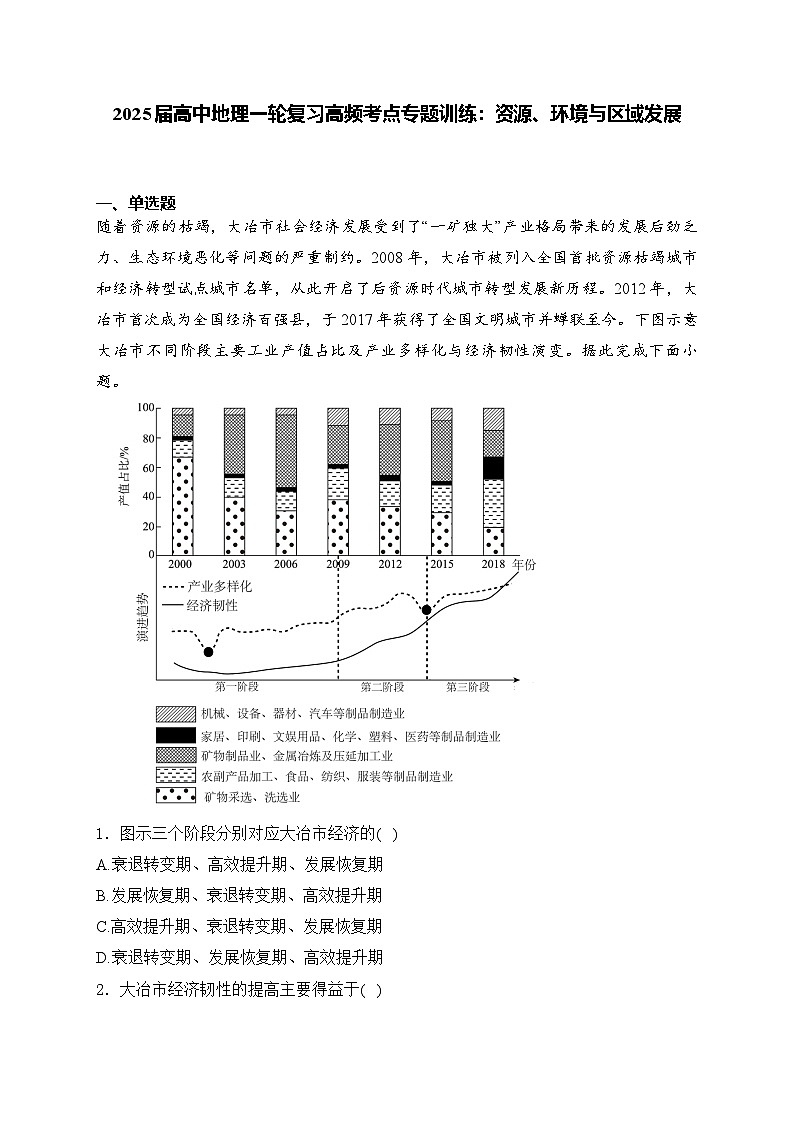 2025届高中地理一轮复习基础知识专题练： 资源、环境与区域发展第1页