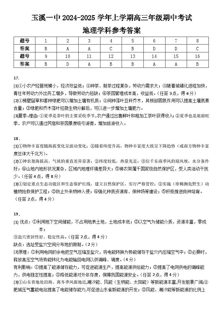 2025届高三上学期期中考参考答案第1页