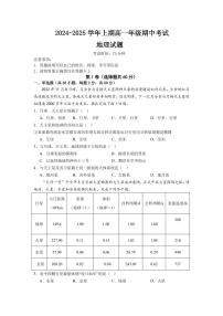 重庆市南坪中学校2024-2025学年高一上学期期中考试地理试题