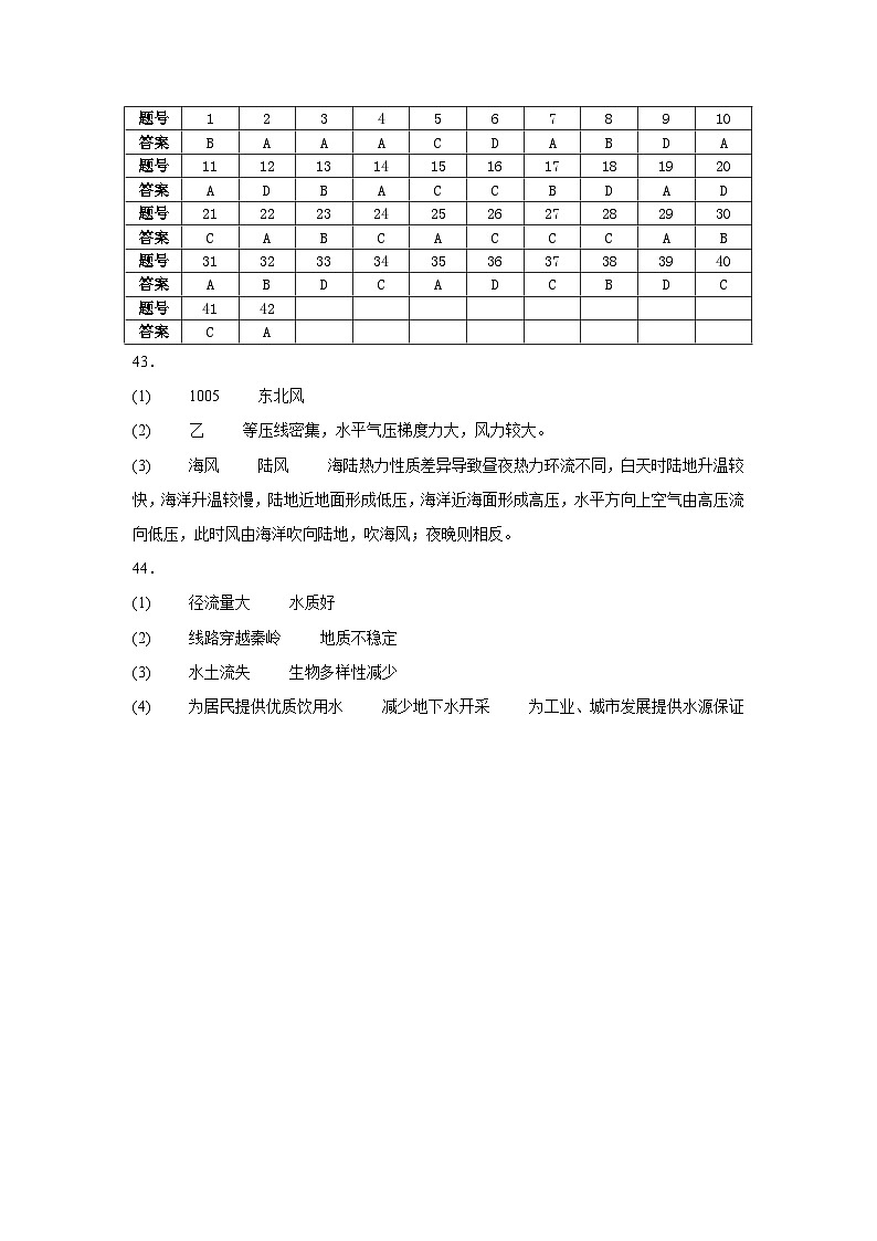 江苏省江阴市某校2024-2025学年高二上学期期中考试地理（必修）试题答案第1页