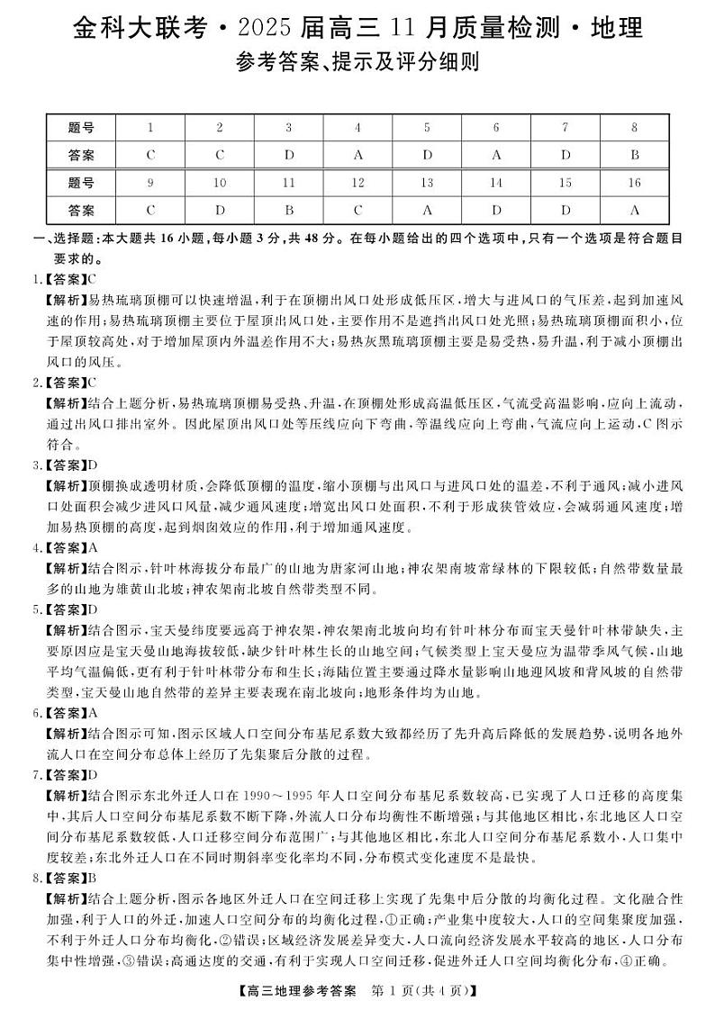 河南省金科新未来大联考2024-2025学年高三上学期11月月考地理试题+答案01