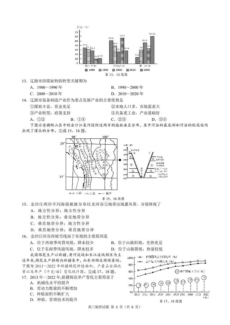 2024 学年第一学期浙江省 9+1 高中联盟高三年级期中考试地理试卷第3页