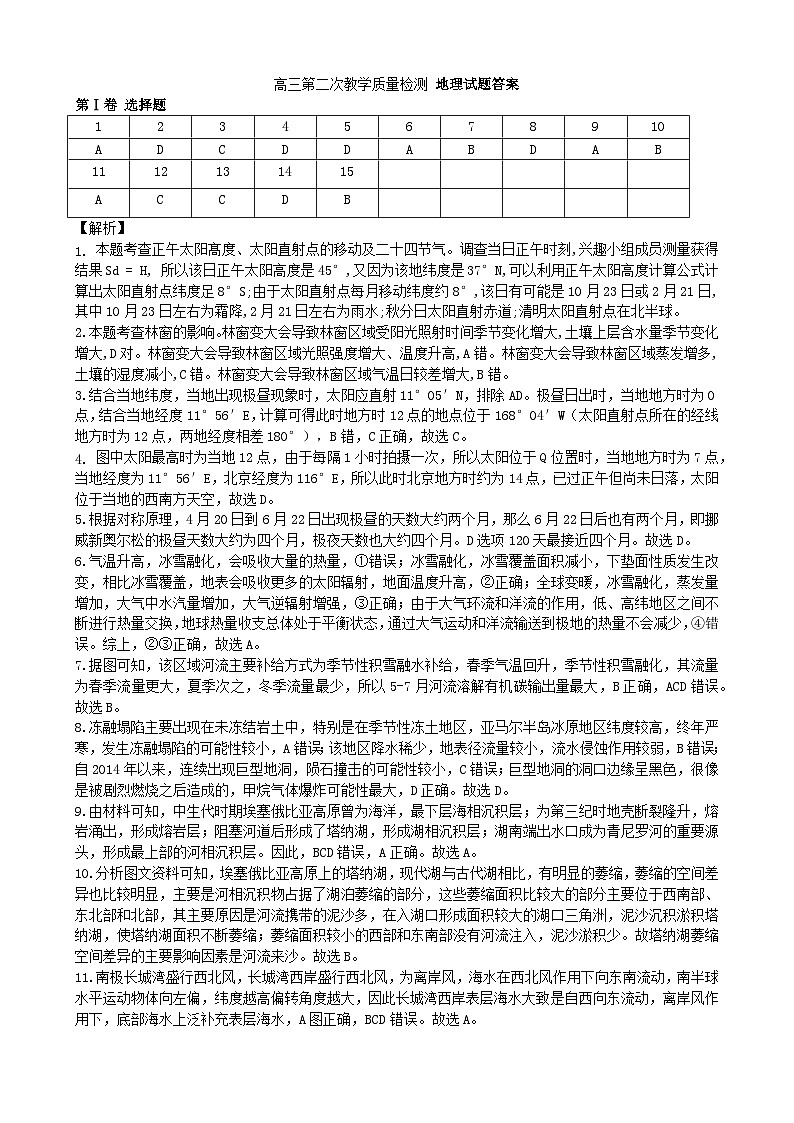 山东省泰安第一中学2025届高三上学期11月月考地理答案第1页