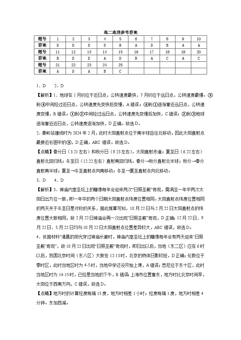 福建省厦门市湖滨中学2024-2025学年高二上学期期中考试地理试题01