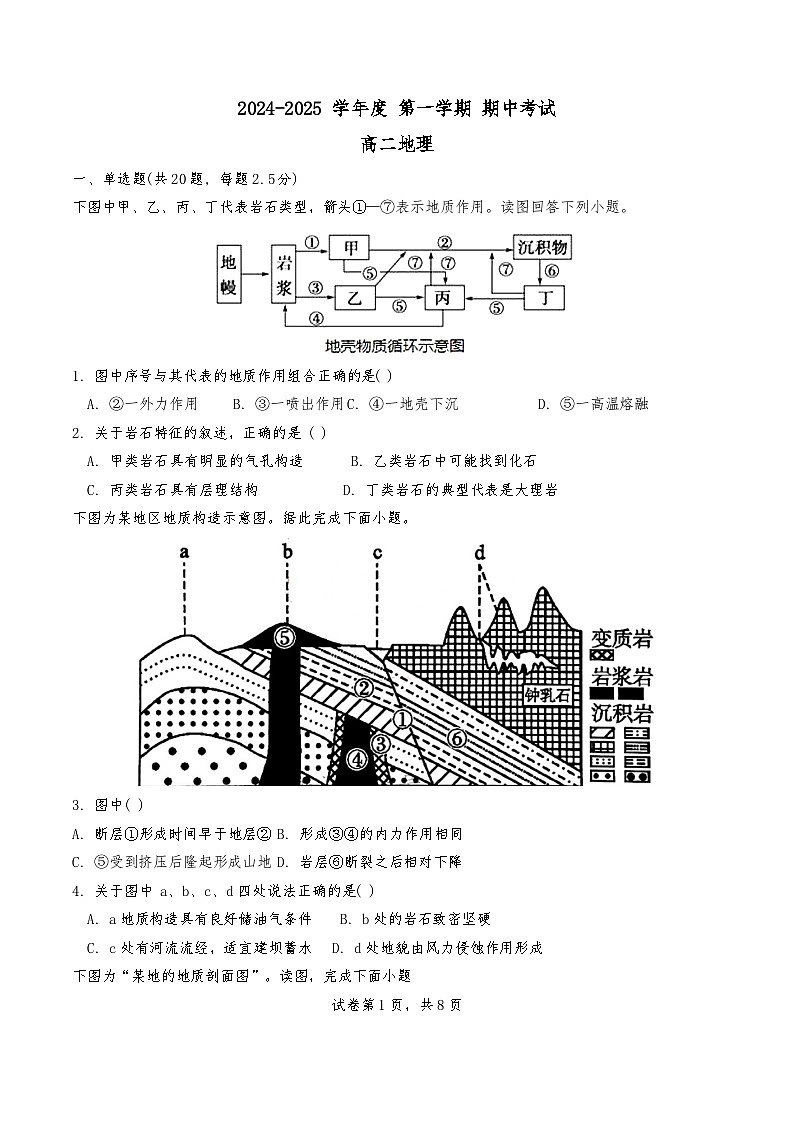 天津市第二十五中学2024-2025学年高二上学期11月期中地理试题第1页