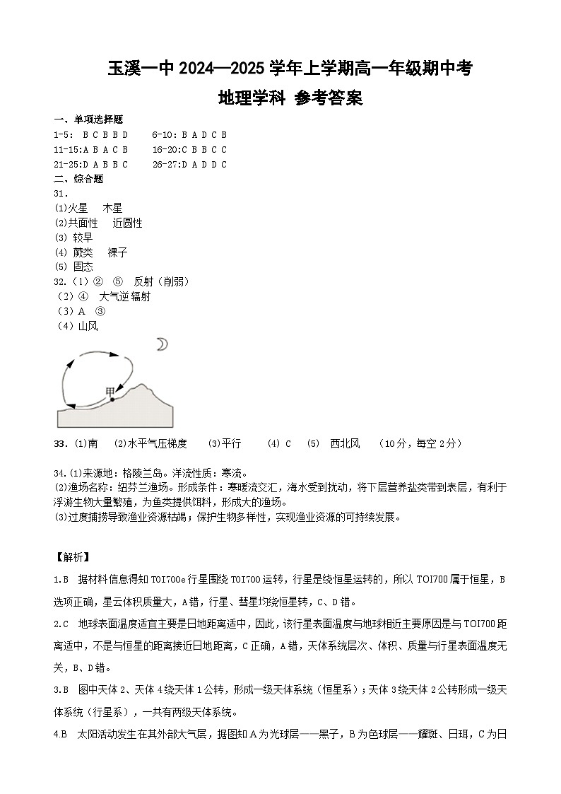 2027届期中地理参考答案第1页