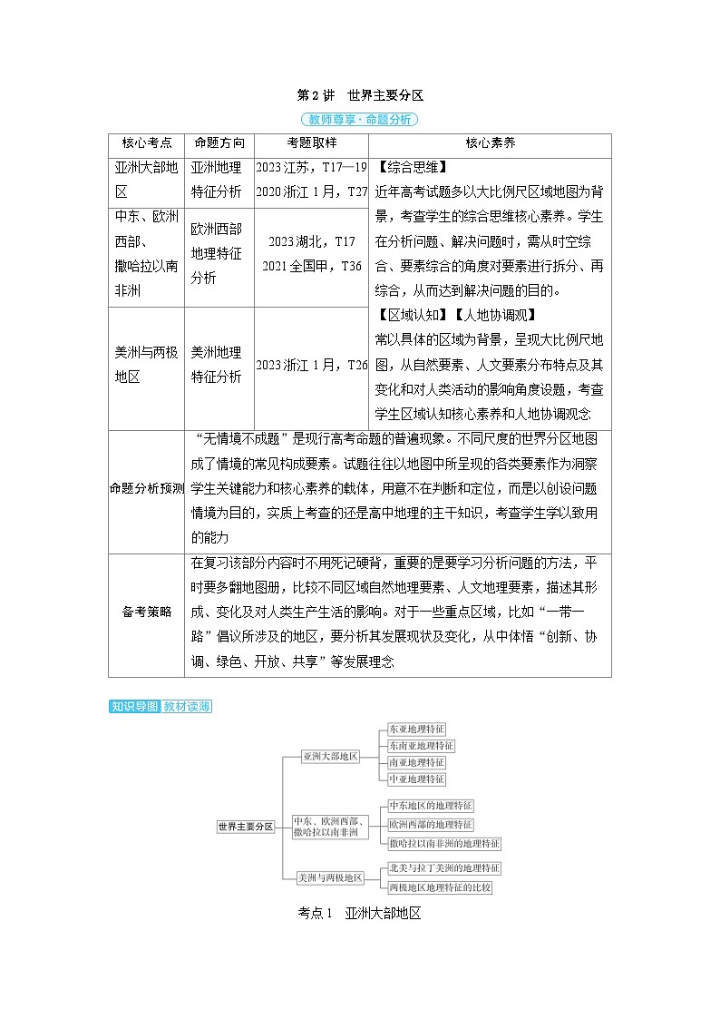 备战2025年高考地理精品教案第五部分区域地理第一章世界地理第2讲世界主要分区（Word版附解析）第1页