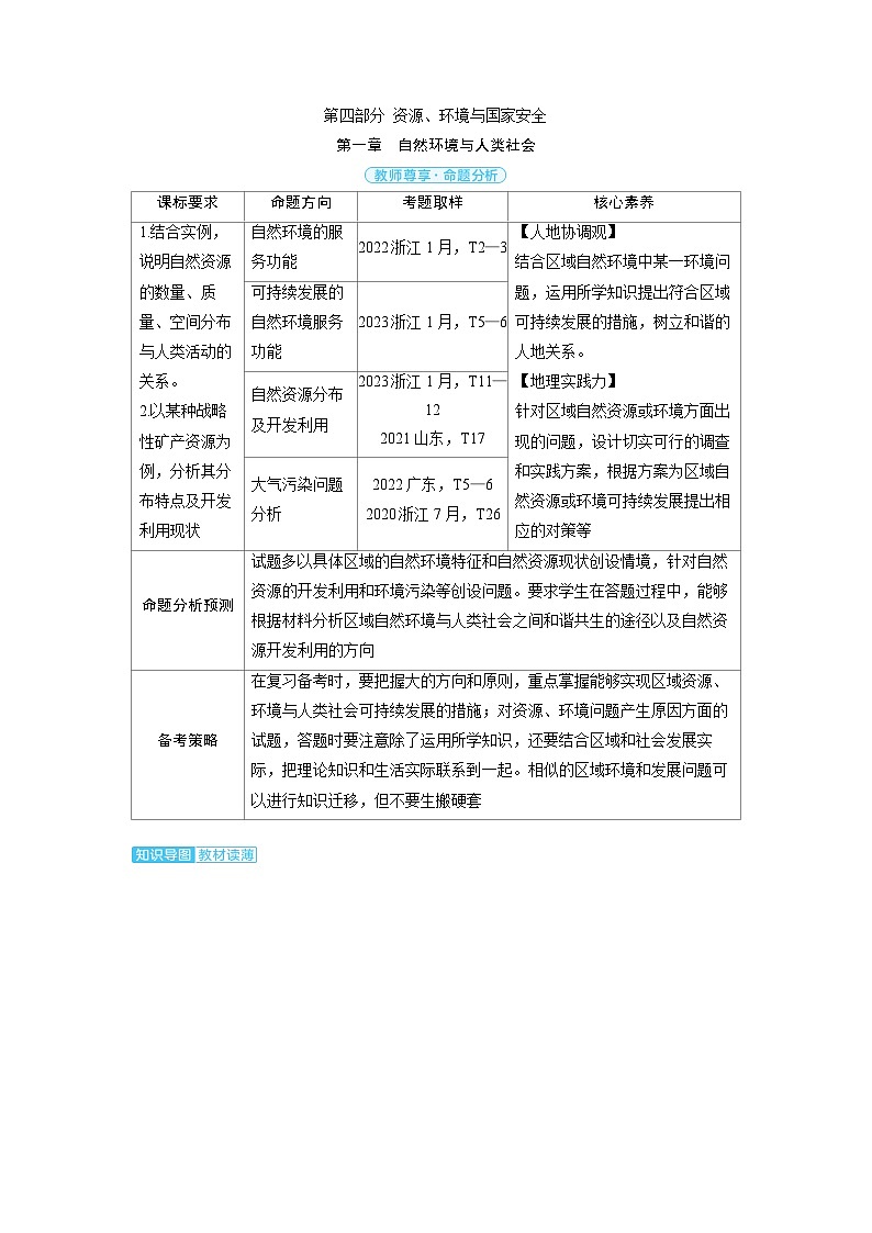 备战2025年高考地理精品教案第四部分资源、环境与国家安全第一章自然环境与人类社会（Word版附解析）第1页