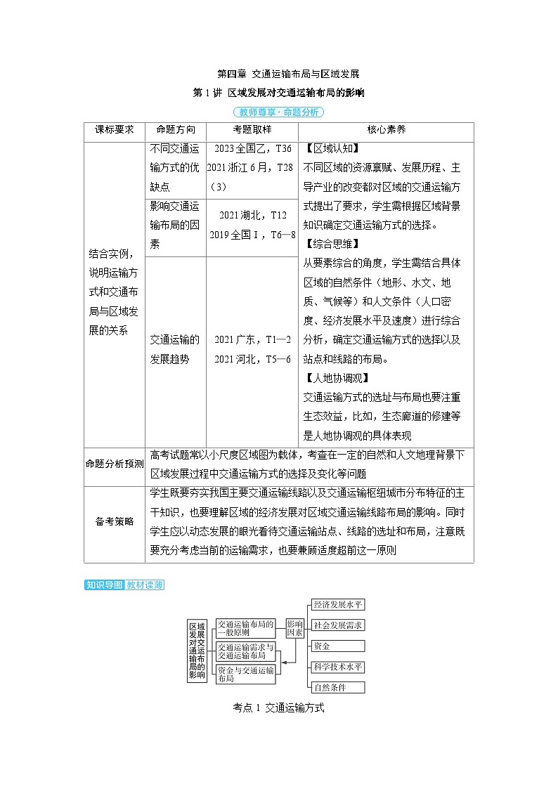 备战2025年高考地理精品教案第二部分人文地理第四章交通运输布局与区域发展第1讲区域发展对交通运输布局（Word版附解析）第1页