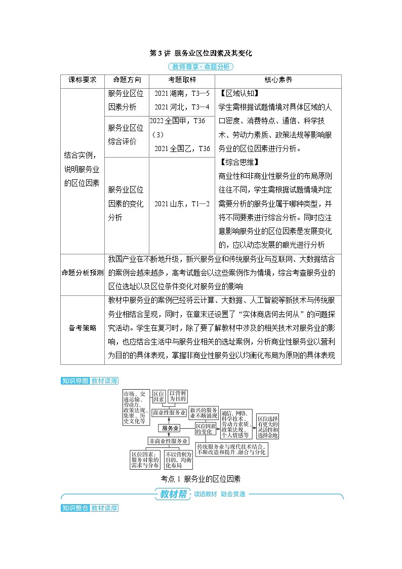 备战2025年高考地理精品教案第二部分人文地理第三章产业区位因素第3讲服务业区位因素及其变化（Word版附解析）第1页