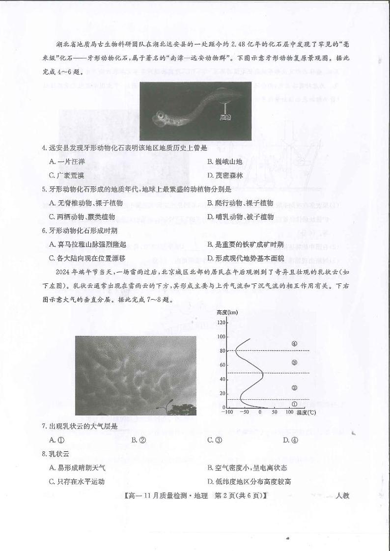 河南省九师联考2024-2025学年高一上学期11月期中考试地理试卷（PDF版附解析）第2页