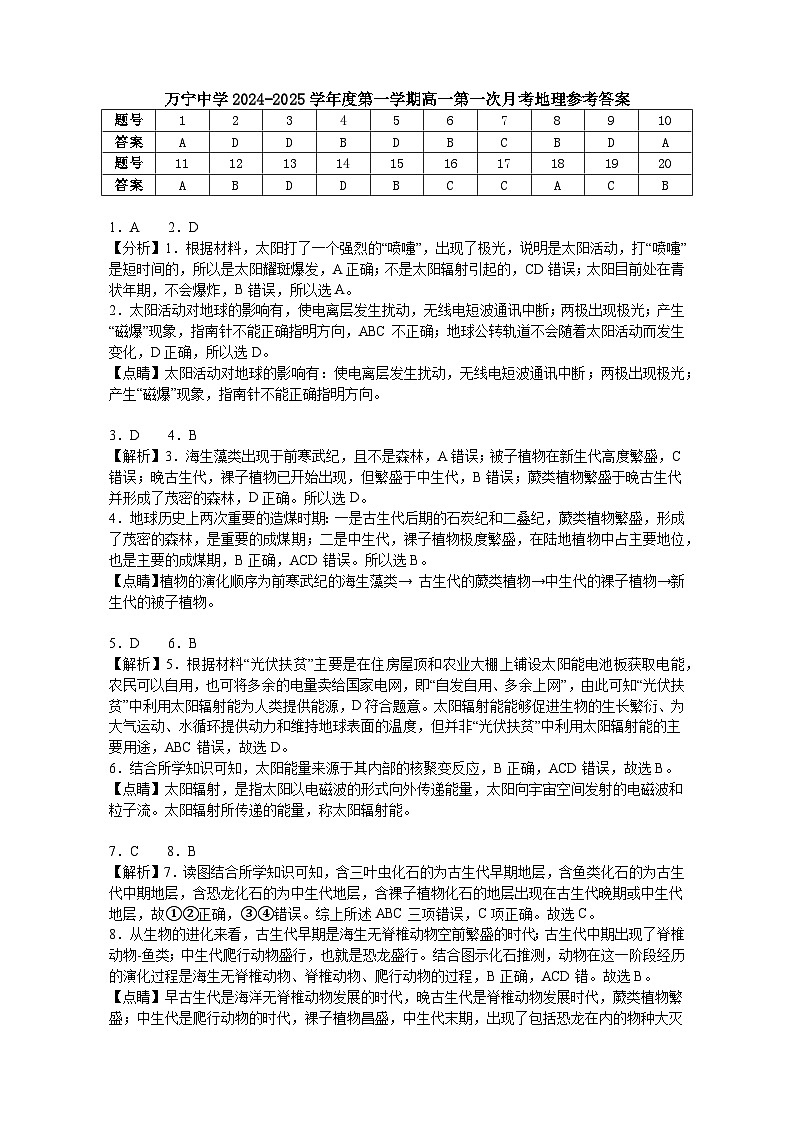 2024-2025学年高一上第一次月考_地理参考答案第1页