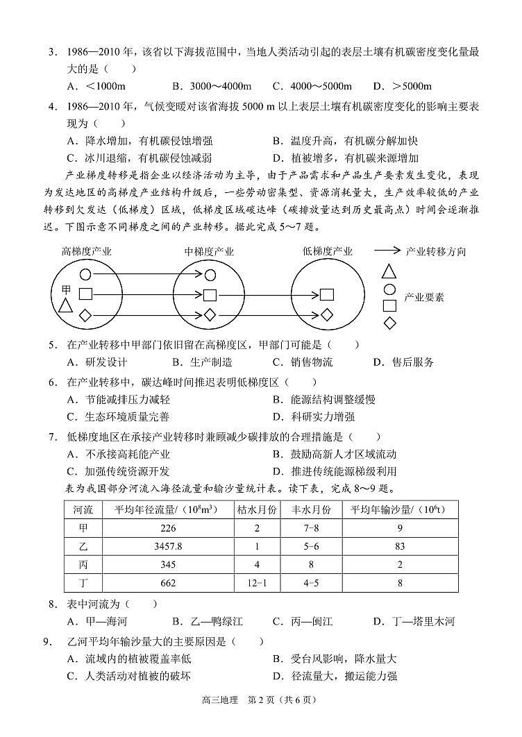 高三（地理）（11月阶段性检测二）试题（定稿）第2页