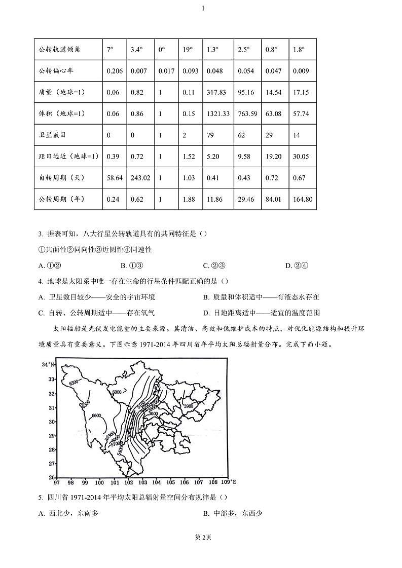 2024～2025学年贵州省六盘水市高一(上)期中地理试卷(含答案)第2页