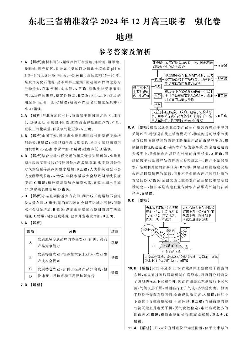 东北三省精准教学2024年12月高三联考 强化卷 答案（详细解析）第1页