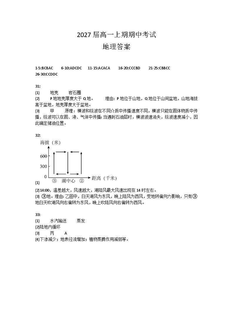 2027届高一上期期中考试地理答案docx第1页
