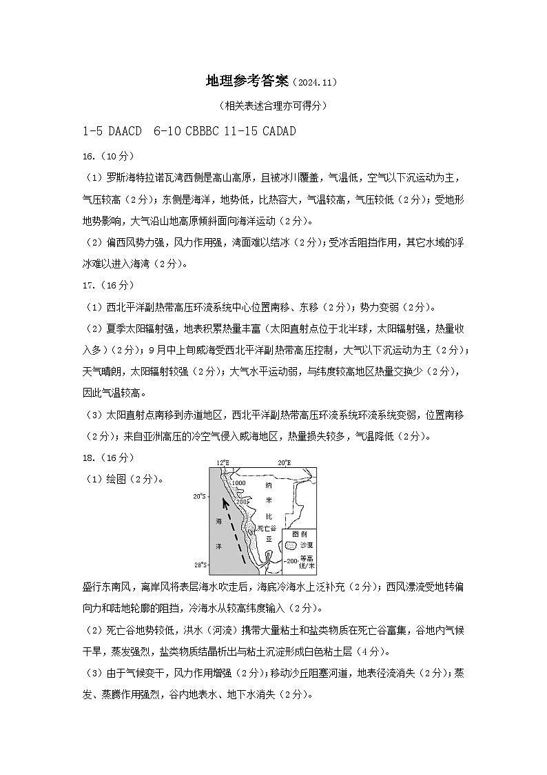 山东省威海市文登区2024-2025学年高三上学期第一次模拟考试试题地理答案第1页