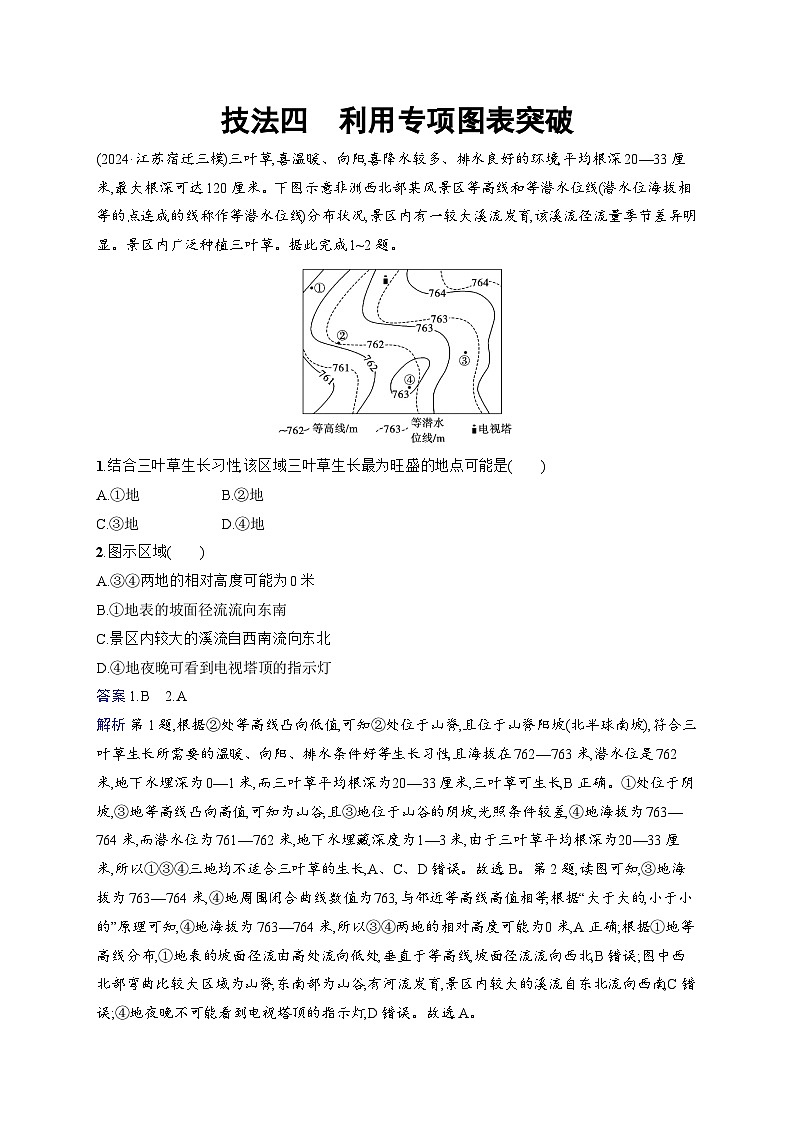 备战2025年高考地理二轮复习（通用版）选择题技法专项练 技法4 利用专项图表突破（Word版附解析）第1页