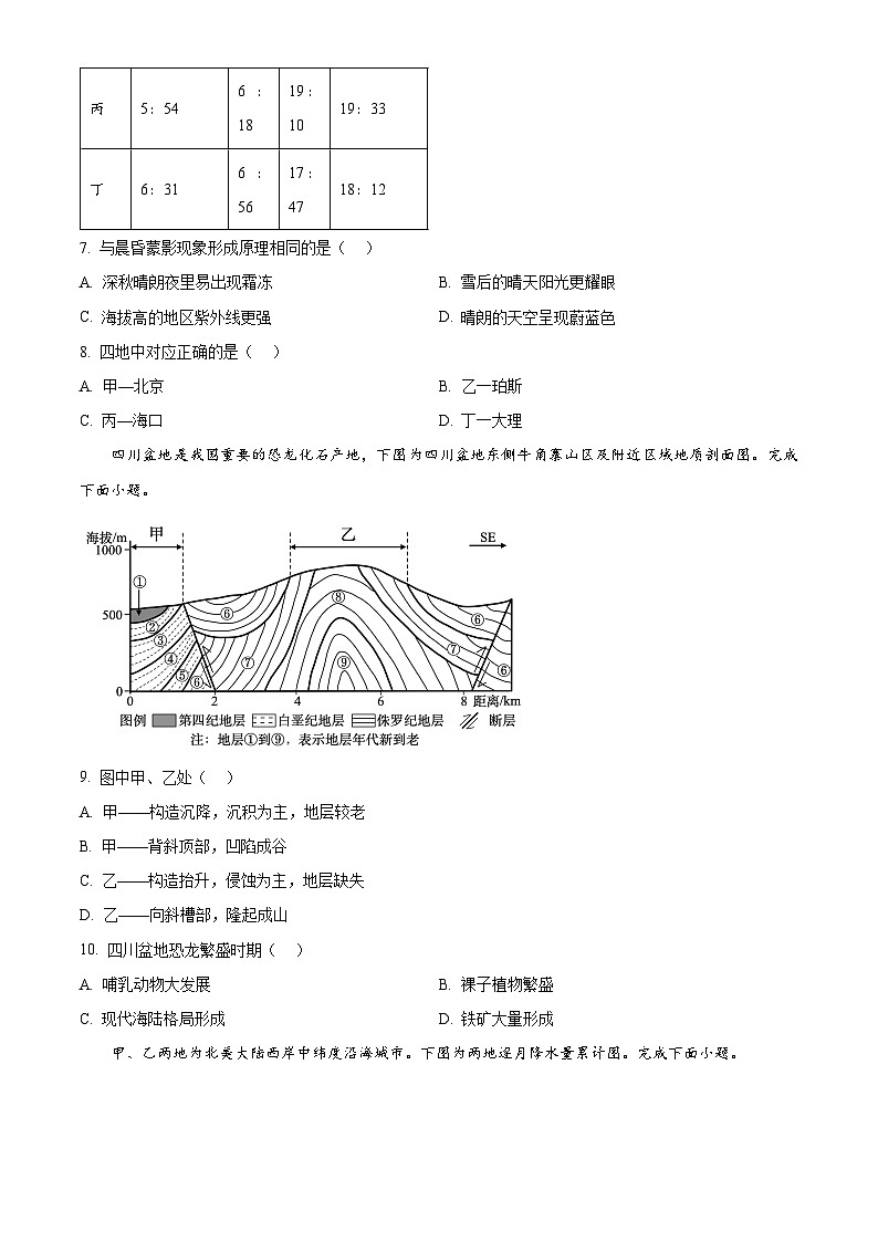 浙江省宁波市余姚中学2024-2025学年高二上学期期中考试地理试题  Word版无答案第3页
