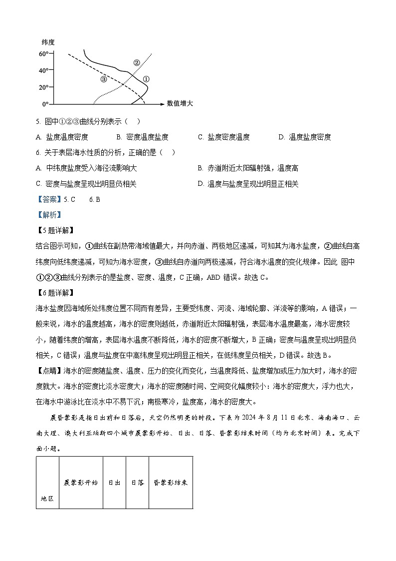 浙江省宁波市余姚中学2024-2025学年高二上学期期中考试地理试题  Word版含解析第3页