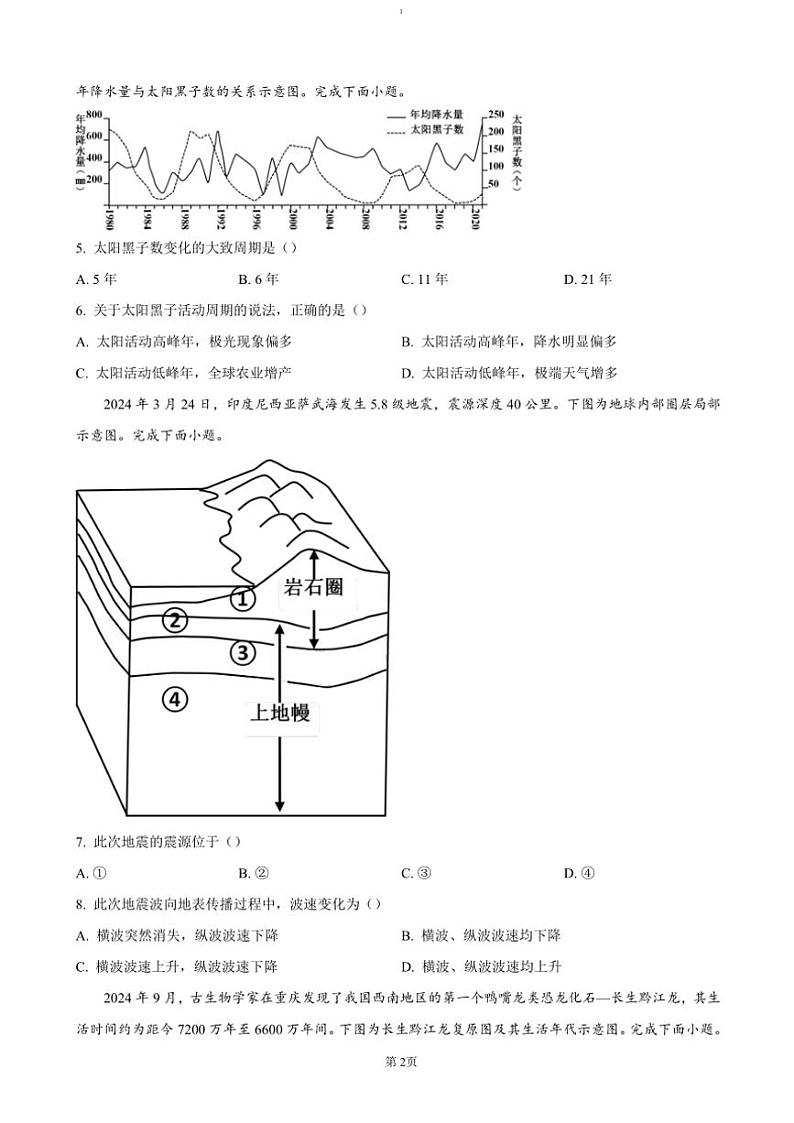 2024～2025学年浙江省杭州市钱塘联盟高一(上)期中联考(月考)地理试卷(含答案)第2页