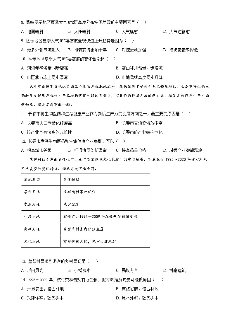 四川省眉山市仁寿县校际联考2024-2025学年高三上学期11月期中地理试题无答案第3页
