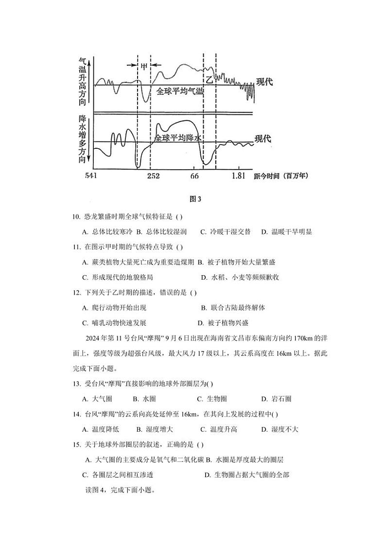 2024～2025学年江苏省泰州中学高一(上)期中地理试卷(含答案)第3页