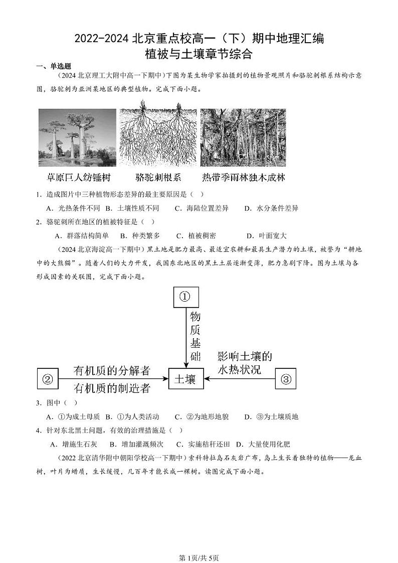 2022-2024北京重点校高一（下）期中真题地理汇编：植被与土壤章节综合第1页