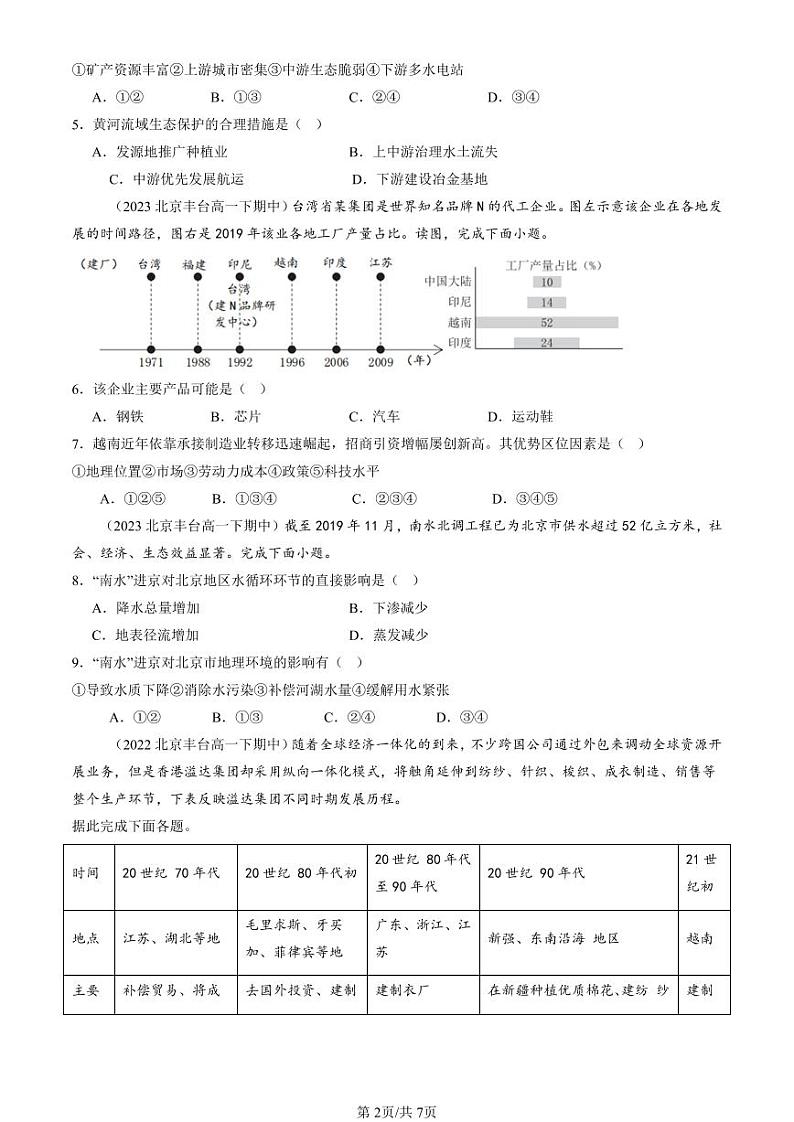 2022-2024北京重点校高一（下）期中真题地理汇编：区际联系与区际协调发展章节综合第2页