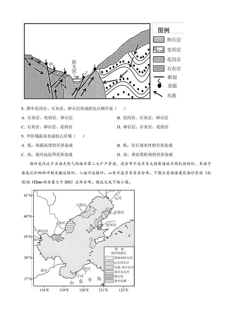 2024～2025学年安徽省六安第一中学高三(上)第二次考试地理试卷(含答案)第3页