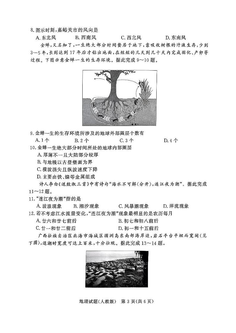 河南省驻马店市部分学校2024-2025学年高一上学期12月月考地理试题第3页