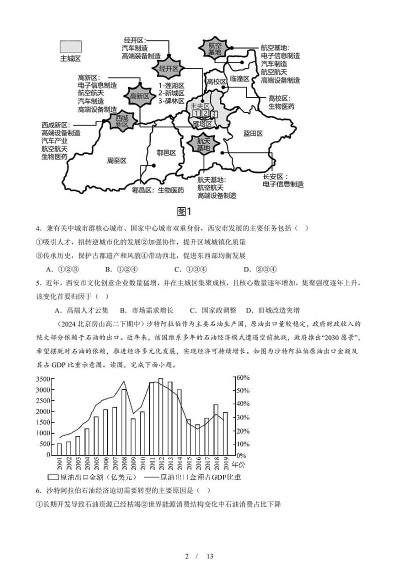 2022-2024北京重点校高二（下）期中真题地理汇编：城市、产业与区域发展章节综合第2页