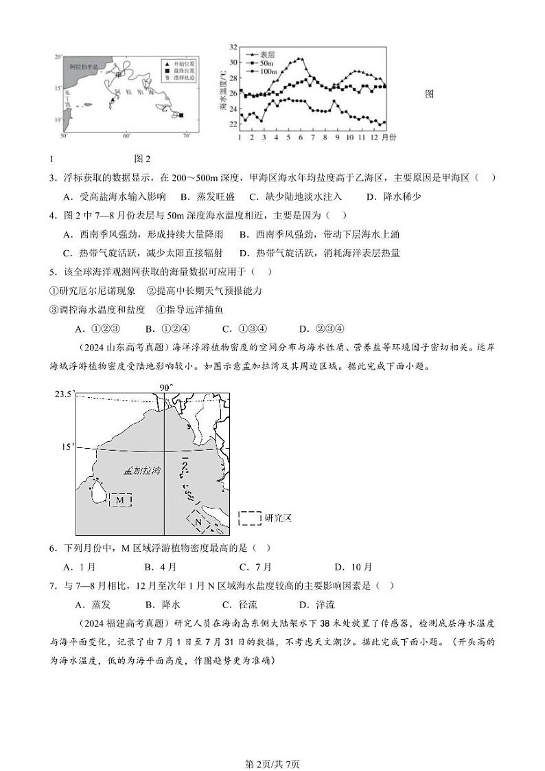 2022-2024全国高考真题地理汇编：地球上的水章节综合第2页