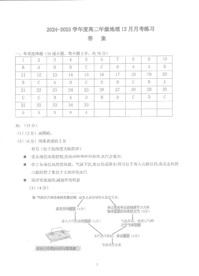 高二地理12月月考答案第1页