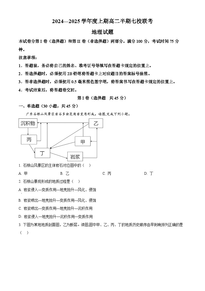 重庆市铜梁中学、江津中学等7校2024-2025学年高二上学期12月联考地理试题 Word版无答案第1页