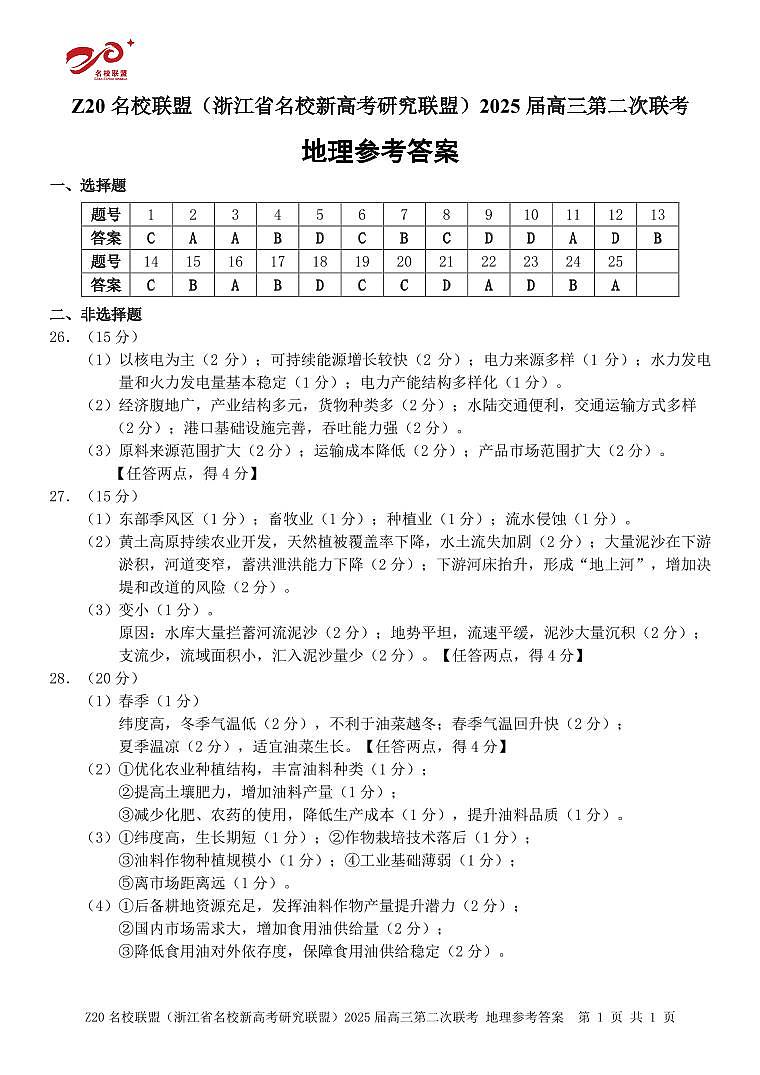 Z20 地理答案第1页