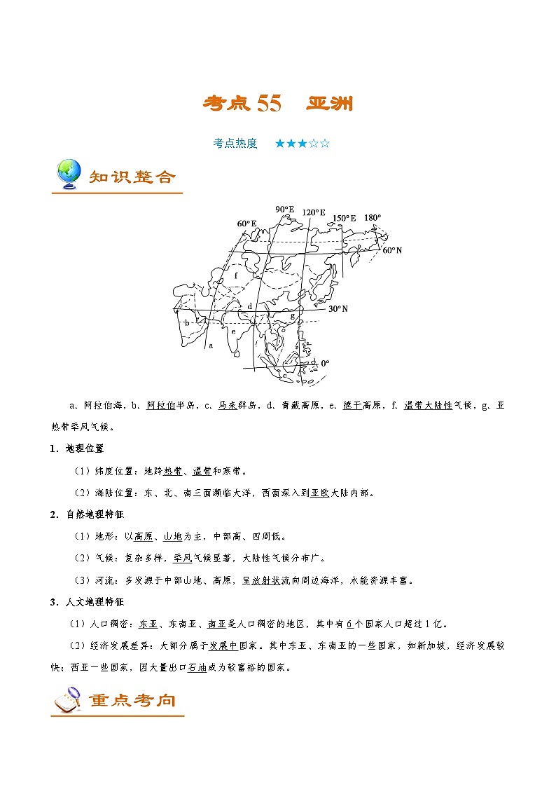 备战2025年高考地理考点一遍过学案考点55亚洲（附解析）第1页