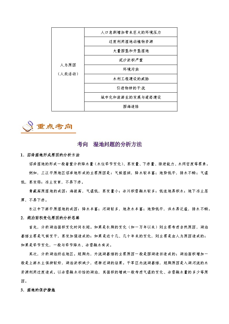 备战2025年高考地理考点一遍过学案考点46湿地资源的保护（附解析）第2页