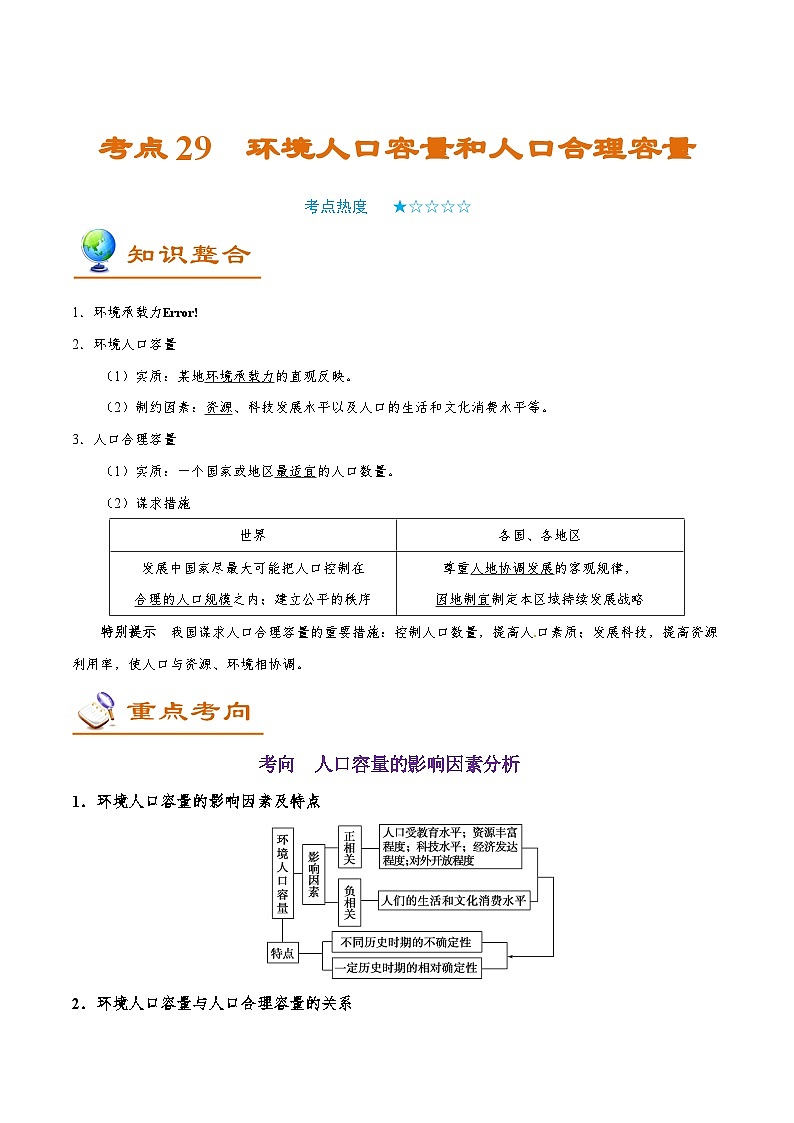 备战2025年高考地理考点一遍过学案考点29环境人口容量和人口合理容量（附解析）第1页