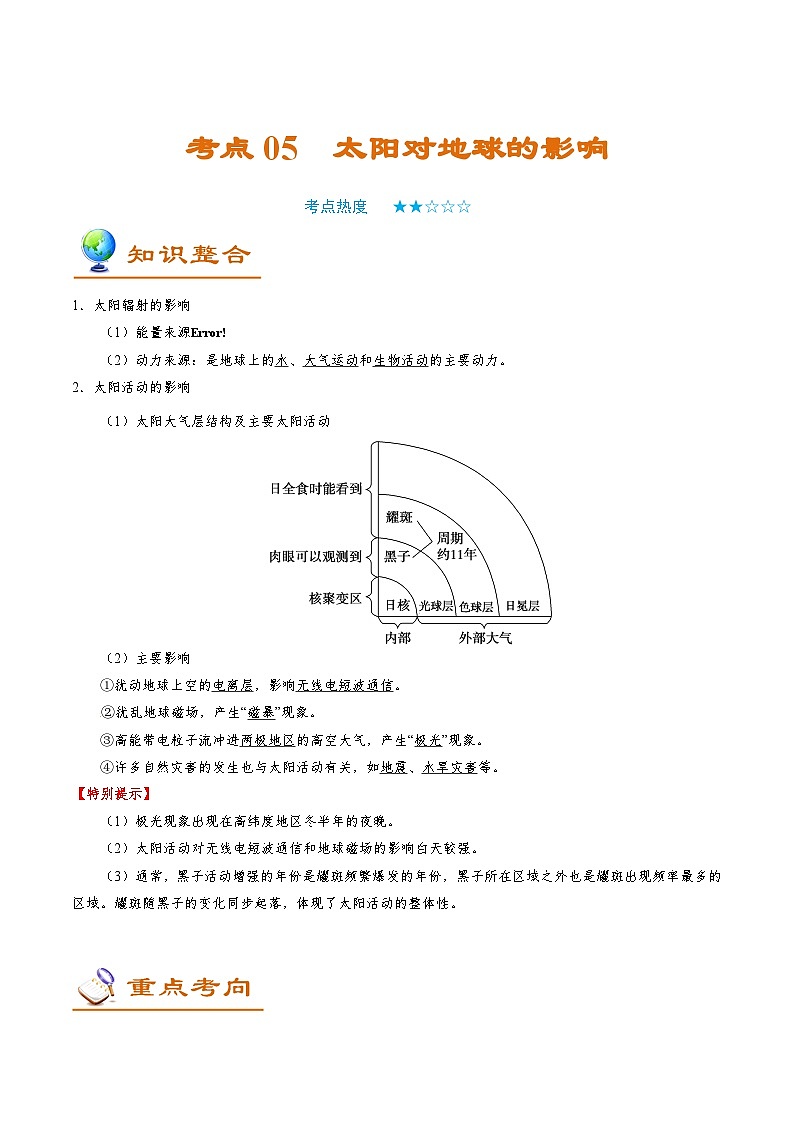备战2025年高考地理考点一遍过学案考点05太阳对地球的影响（附解析）第1页