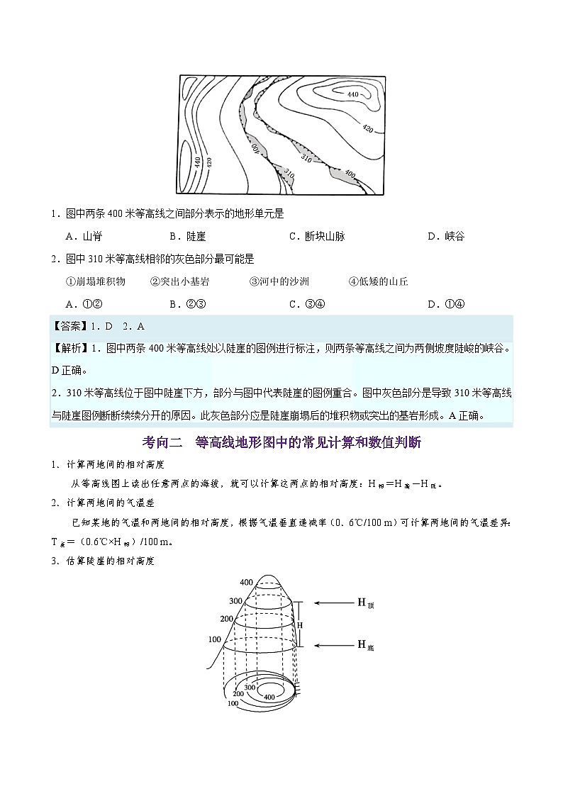 备战2025年高考地理考点一遍过学案考点03等高线地形图的判读及应用（附解析）第3页