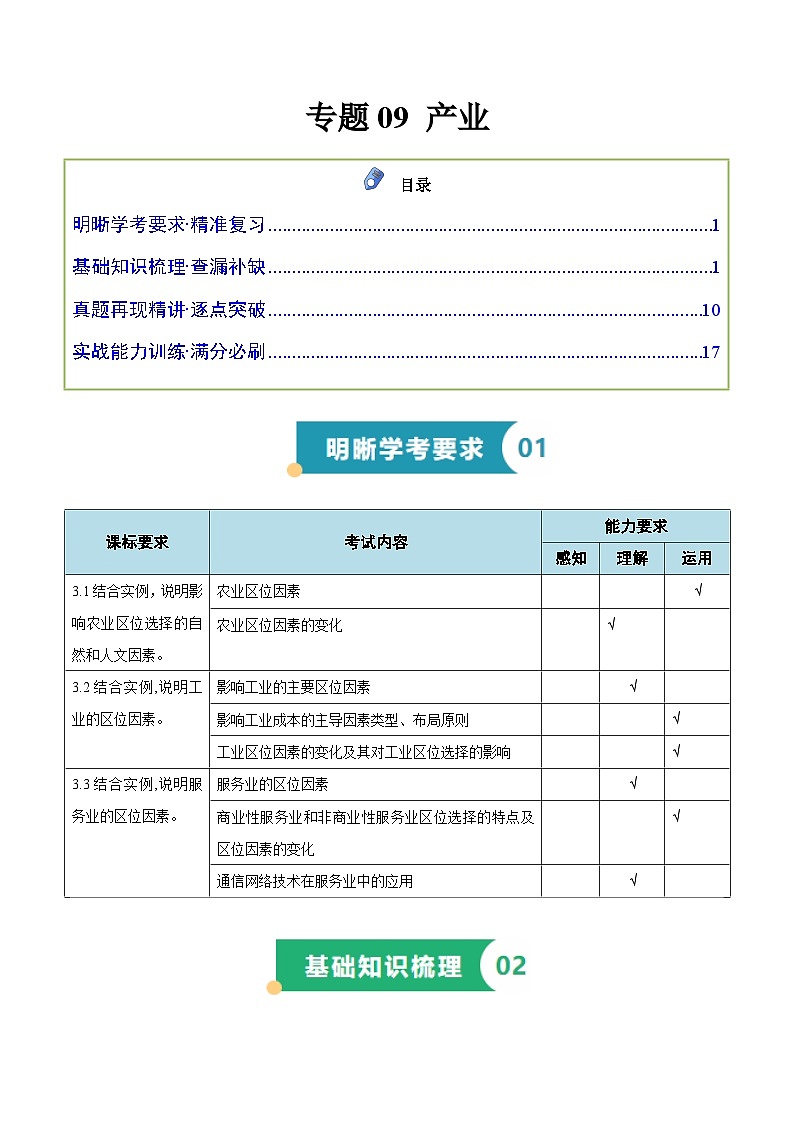 专题09 产业（知识梳理+真题再现精讲+实战训练）（解析版）第1页